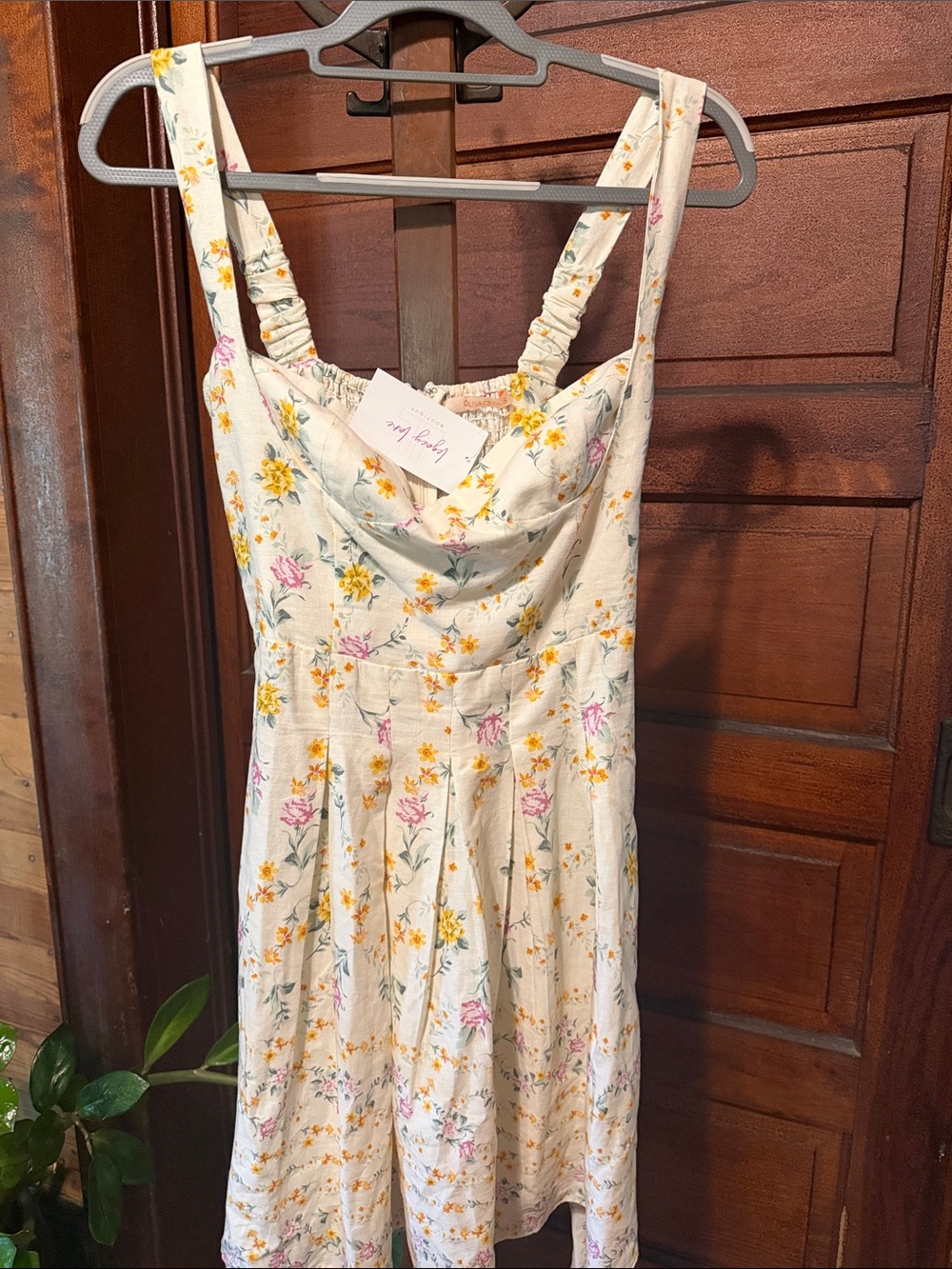 Olivaceous Cream Floral Midi Dress with Yellow & Pink Flowers